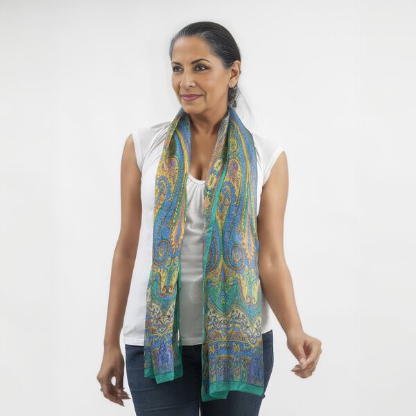 100% Natur Seide, Designer Schal, 50x160 cm, Hellgr&uuml;n image number 3