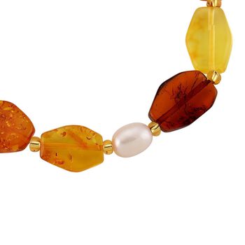 Flexibles S&uuml;&szlig;wasserperle und Bernstein Armband, 18cm