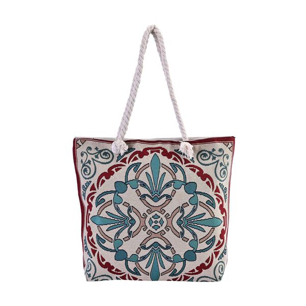 Jacquard gewebte Jute-Tasche, Suzani rot
