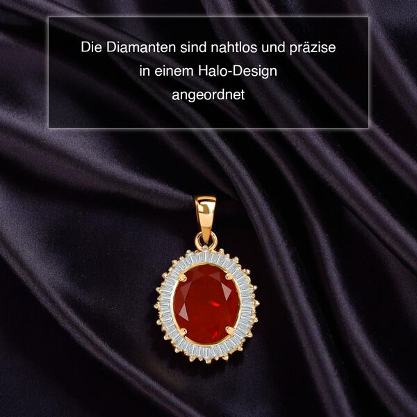 AAA Mexikanischer Kirschfeuer-Opal und Diamant Anh&auml;nger in 585 Gold - 2,99 ct. image number 2