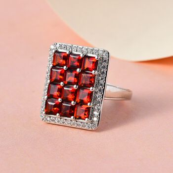 Kirsch Citrin und wei&szlig;er Zirkon-Ring, 925 Silber platiniert (Gr&ouml;&szlig;e 20.00) ca. 4.76 ct