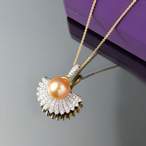 D’joy AA Goldene Südsee Perle, Moissanit Schmuckset 925 Silber 750 Gelbgold Vermeil 9.44 ct image number 1