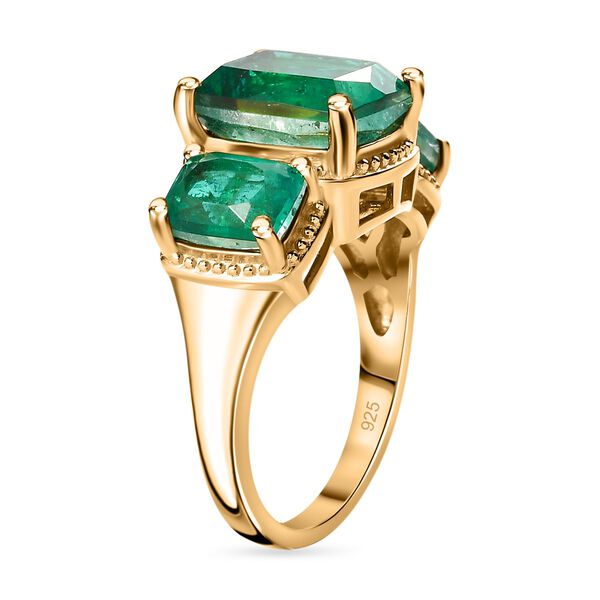 Smaragd-Quarz Triplette Ring 925 Silber 750 Gelbgold Vermeil (Gr&ouml;&szlig;e 17.00) ca. 6,05 ct image number 5