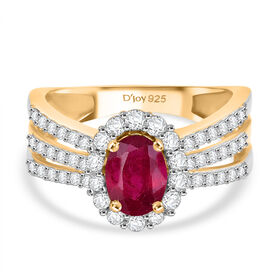 Königlicher Glamour- D'Joy Afrikanischer Rubin (Fissure gefüllt), Moissanit Ring 925 Silber Rhodiniert und 750 Gelbgold Vermeil (Größe 17.00) ca. 1.80 ct