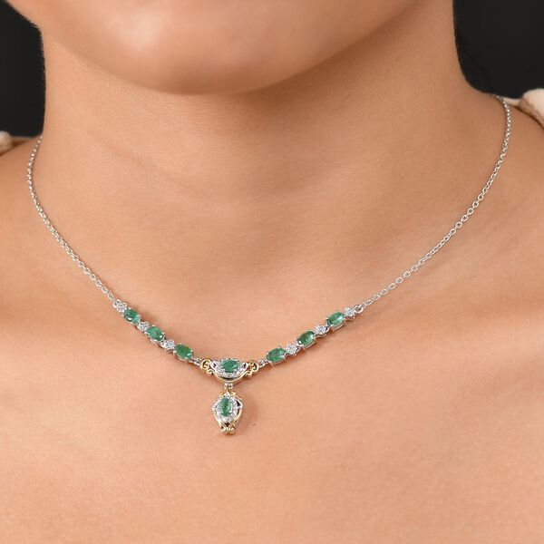 Kagem sambische Smaragd und Zirkon Halskette, 45 cm - 2,11 ct. image number 3