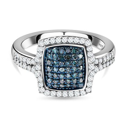 Wei&szlig;er und blauer Diamant-Ring, 925 Silber platiniert (Gr&ouml;&szlig;e 20.00) ca. 0.75 ct