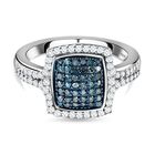 Weißer und blauer Diamant-Ring, 925 Silber platiniert (Größe 20.00) ca. 0.75 ct