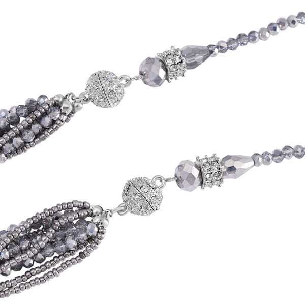 2er Set - Grau Kristall, Wei&szlig;er Kristall Halskette und Ohrringe image number 5