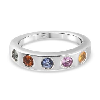 Mehrfarbig Saphir 5 Stein Band Ring 925 Silber Platin-&Uuml;berzug (Gr&ouml;&szlig;e 16.00) ca. 0,55 ct