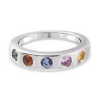 Mehrfarbig Saphir 5 Stein Band Ring 925 Silber Platin-Überzug (Größe 16.00) ca. 0,55 ct