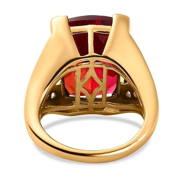 Lab Grown Padparadscha-Saphir, Weißer Zirkon Ring, 925 Silber Gelbgold Vermeil, (Größe 17.00) ca. 15.86 ct image number 13