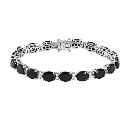 Schwarzes Turmalin und wei&szlig;es Zirkon Armband, ca. 20 cm, 925 Silber platiniert ca. 32,39 ct