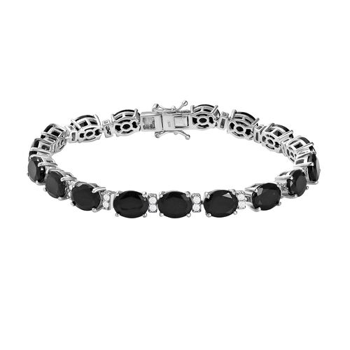 Schwarzes Turmalin und weißes Zirkon Armband, ca. 20 cm, 925 Silber platiniert ca. 32,39 ct image number 0