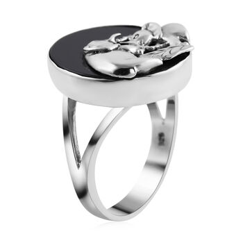 Royal Bali Kollektion - schwarzer Spinell-Ring, 925 Silber  ca. 14,23 ct