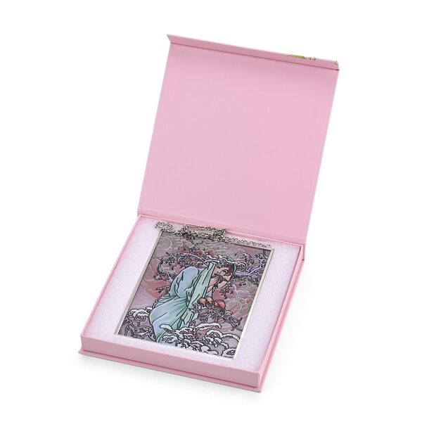 Handbemalter Glas Suncatcher mit Kette, silberfarbenem Rahmen, Alphonse Mucha Motiv Winter, 12x15 cm image number 6