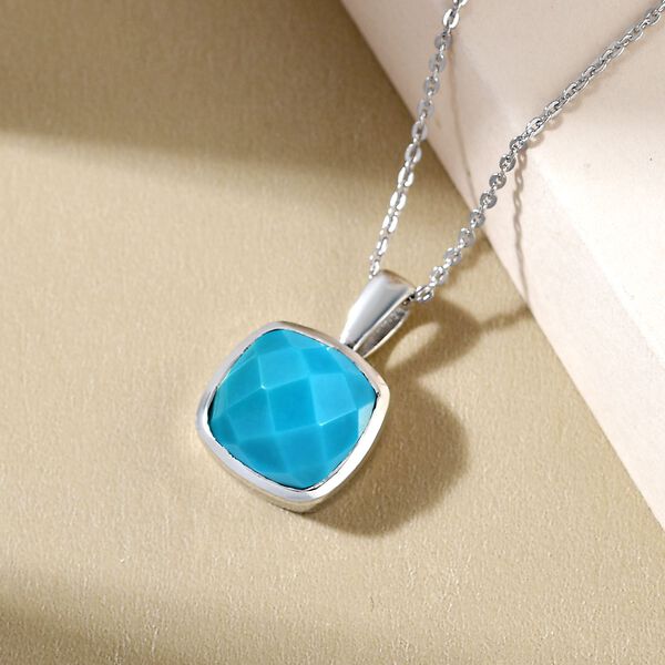 Amerikanischer, natürlicher Sleeping Beauty Türkis-Anhänger mit Kette, 925 Silber platiniert ca. 3.76 ct image number 3