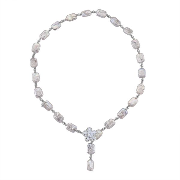 Weiße Keshi Perle, Weißer Zirkonia Halskette ca. Flexibles cm Nickelfreies Messing Standard image number 4