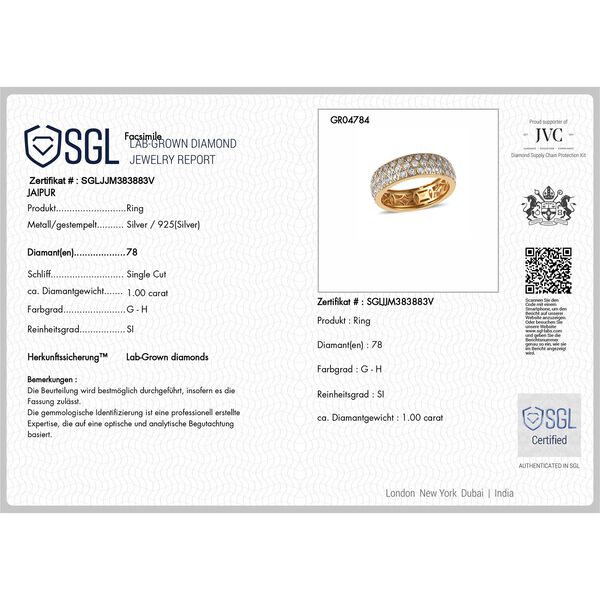 LUXURIANT DIAMOND - Lab Grown Diamant SI-GH SGL zertifiziert Ring 925 Silber 750 Gelbgold Vermeil (Größe 16.00) ca. 1.00 ct image number 7