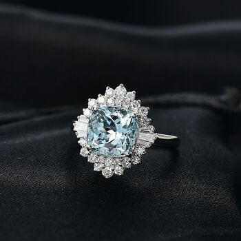 LUXURIANT AAA Aquamarin und Labor Diamant Ring in 417 Wei&szlig;gold - 3,75 ct.