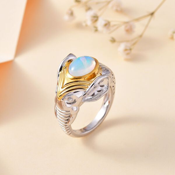 AA Natürlicher, äthiopischer Welo Opal Ring 925 Silber Rhodiniert und 750 Gelbgold Vermeil (Größe 17.00) ca. 1,19 ct image number 2