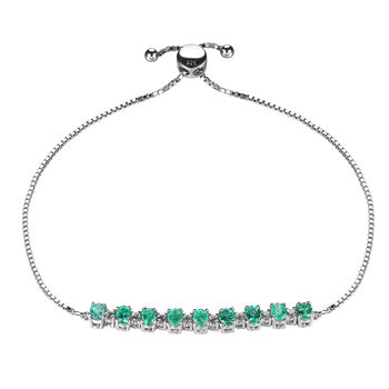 AAA Kagem sambisches Smaragd und Zirkon-Armband, ca. 18.5 cm, 925 Silber rhodiniert ca. 1,84 ct