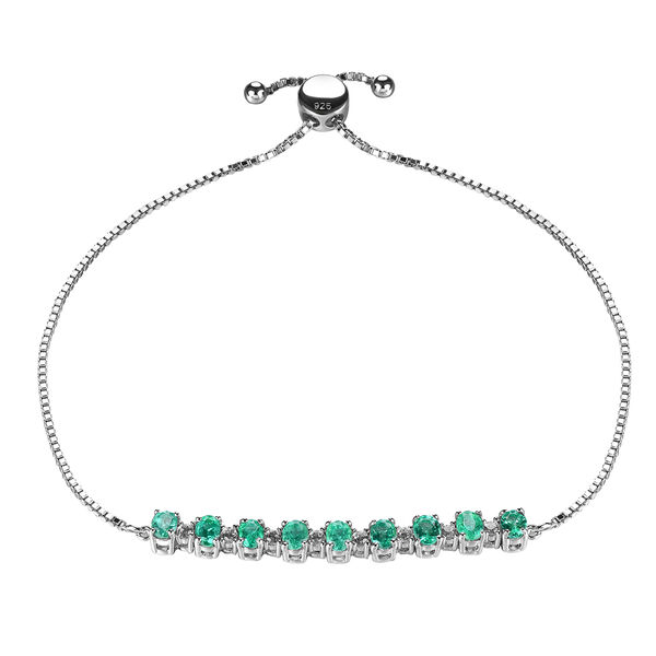 AAA Kagem sambisches Smaragd und Zirkon verstellbares Armband in Silber