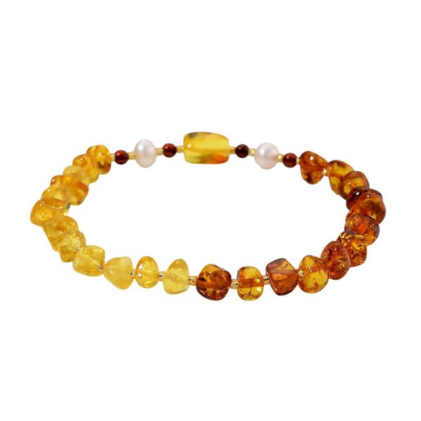 Flexibles wei&szlig;e S&uuml;&szlig;wasser Perle und mehrfarbiges Bernstein Armband image number 3