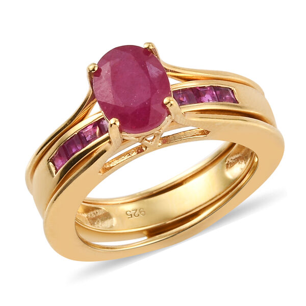 Afrikanischer Rubin (Fissure gefüllt) Ring 925 Silber vergoldet image number 5