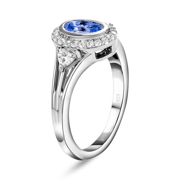 Tansanit und wei&szlig;er Zirkon-Ring, 925 Silber platiniert  ca. 1,39 ct image number 5
