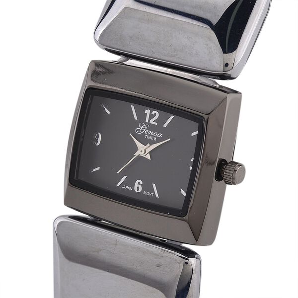 GENOA Terahertz Armbanduhr - Japanisches Uhrwerk, Legierungsgehäuse, Stahlplattierung, Weißes Zifferblatt, 9 Terahertz-Steine im Elastikarmband, Wasserresistent, 30x27,8?mm, Schwarz, ca. 430?ct image number 2