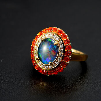 Boulder Opal Triplett, Feueropal und Zirkon-Ring - 2,58 ct.