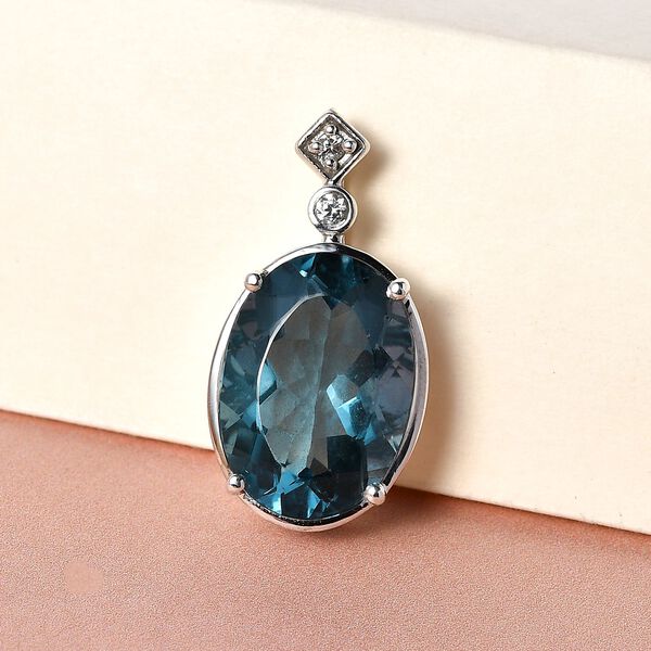 AAA Blaugr&uuml;ner Fluorit und wei&szlig;er Zirkon-Anh&auml;nger, 925 Silber platiniert ca. 14.91 ct image number 3