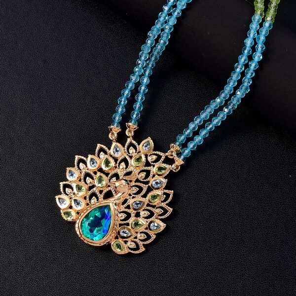 Pfau Triplett Quarz und Multi Edelstein Halskette, 45 cm - 59,18 ct. image number 2