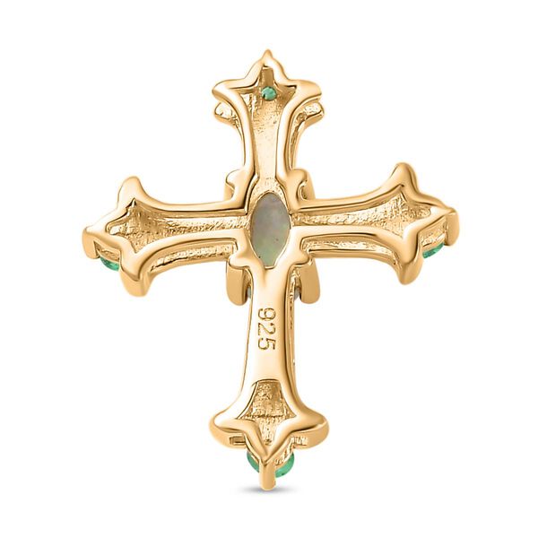AA Natürlicher, äthiopischer Welo Opal und Smaragd Kreuz-Anhänger, ca. 0,24 ct. image number 6
