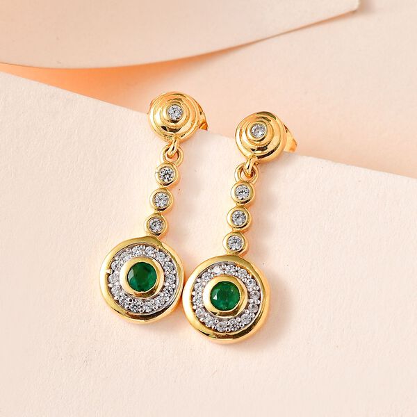 AAA Smaragd, Weiße Zirkon Ohrringe, 925 Silber Gelbgold Vermeil, ca. 0.67 ct image number 2