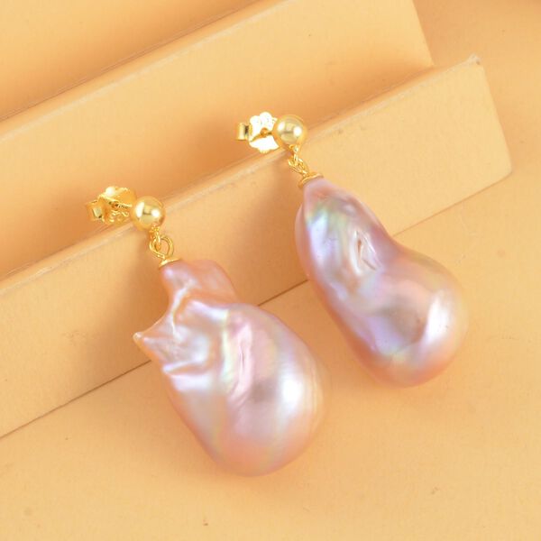 Mehrfarbige Barockperle Perle Ohrringe, 925 Silber vergoldet image number 1