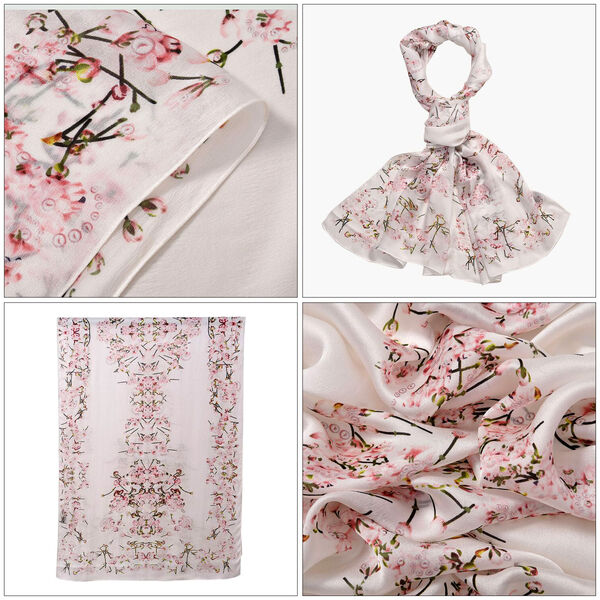 LA MAREY - 100% Maulbeeren-Seidenschal, Chiffon, 60x170 cm, Weiß image number 4