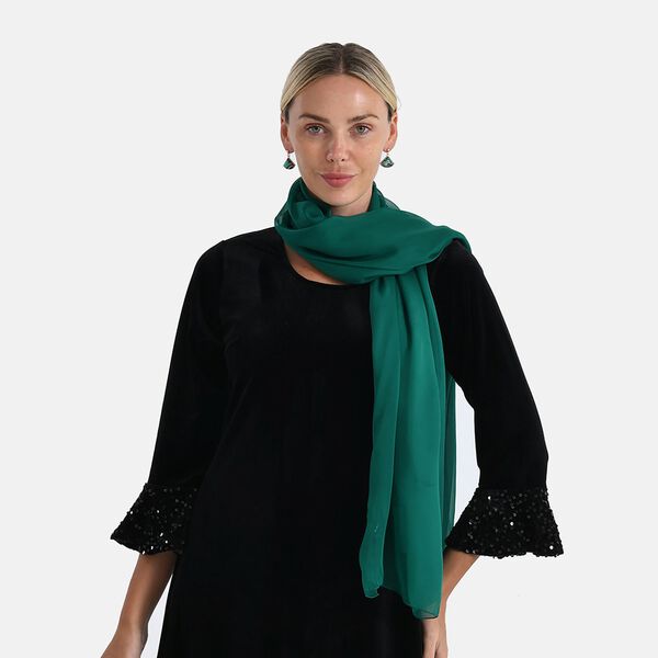 LA MAREY 2er-Set 110x180cm Seidenschal aus 100% Maulbeerseide mit Ohrringen, Dunkelgrün image number 5