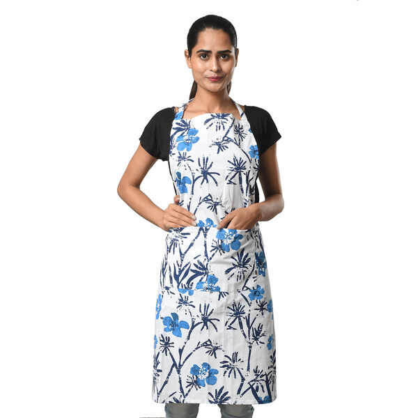 100% Baumwolle Küchen-Set, Schürze, Handschuh und Topflappen, Blumen, Weiß und Blau, 3 tlg. image number 3