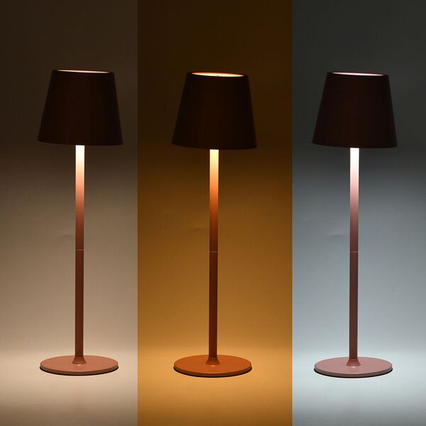Wiederaufladbare, dimmbare Metall-Tischlampe, 11x38cm, Rosa image number 3