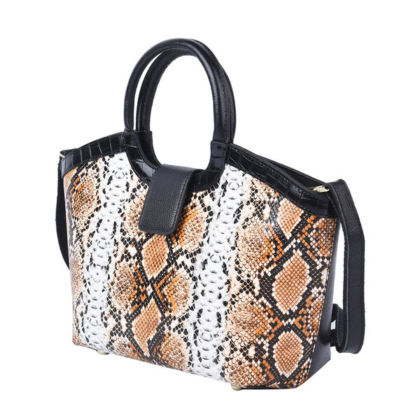 Handtasche aus 100% echtem Leder, Schlangenmuster, Braun  image number 7