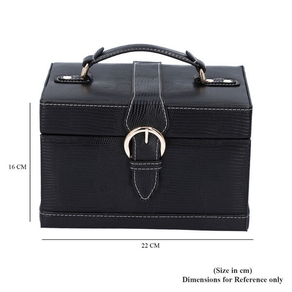 3-lagiger Schmuckkasten mit Schlangenhautmuster und Griff, Gr&ouml;&szlig;e 22x16x14 cm, Schwarz image number 6