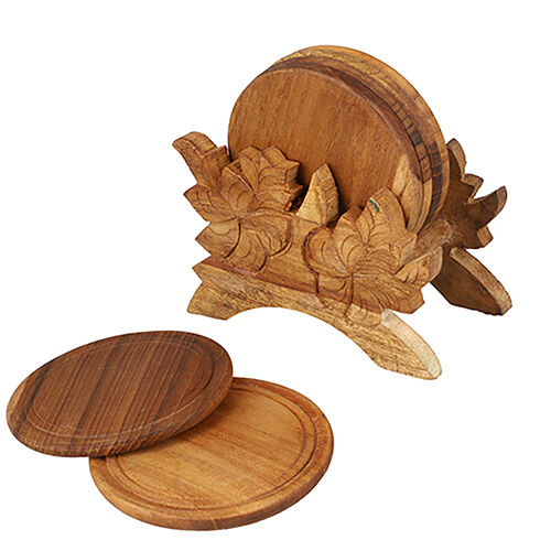Untersetzer mit handgeschnitztem Ständer aus Teakholz, Größe 12,7x12,7x7,6 cm, Braun image number 0