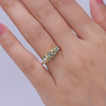 D'Joy Blauer Diamant, Gr&uuml;ner Diamant Ring 925 Silber 750 Gelbgold vermeil (Gr&ouml;&szlig;e 17.00) (10-15 Werktage Lieferzeit) ca. 0.50 ct