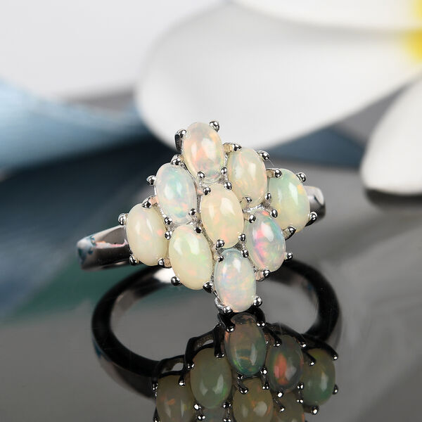 Natürlicher Äthiopischer Opal Cluster Ring 925 Silber Platin-Überzug image number 6