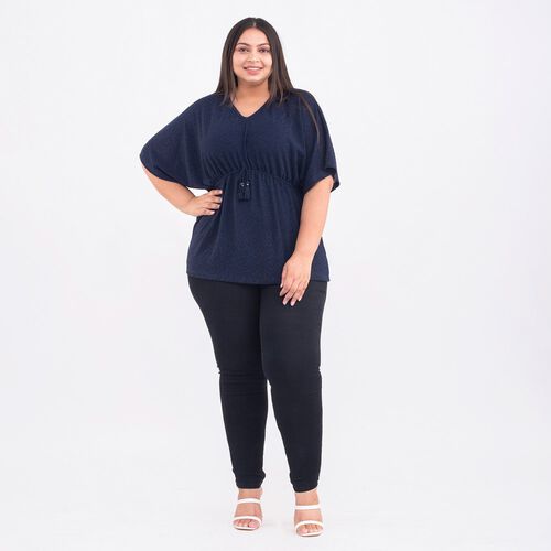 TAMSY Designer glitzer Tunika Bluse, One Size, Dunkelblau image number 0
