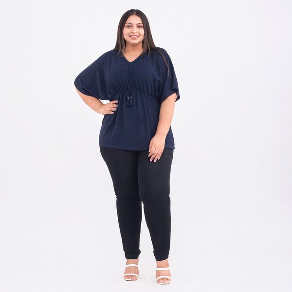TAMSY Designer glitzer Tunika Bluse, One Size, Dunkelblau image number 0