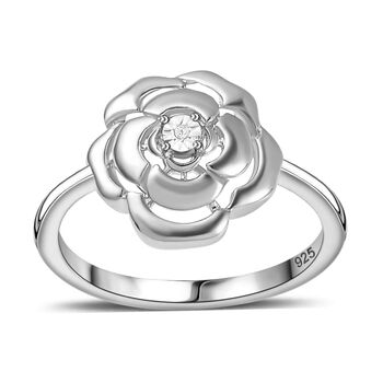 Wei&szlig;er Diamant P Rosendesign-Ring, 925 Silber platiniert (Gr&ouml;&szlig;e 19.00) ca.