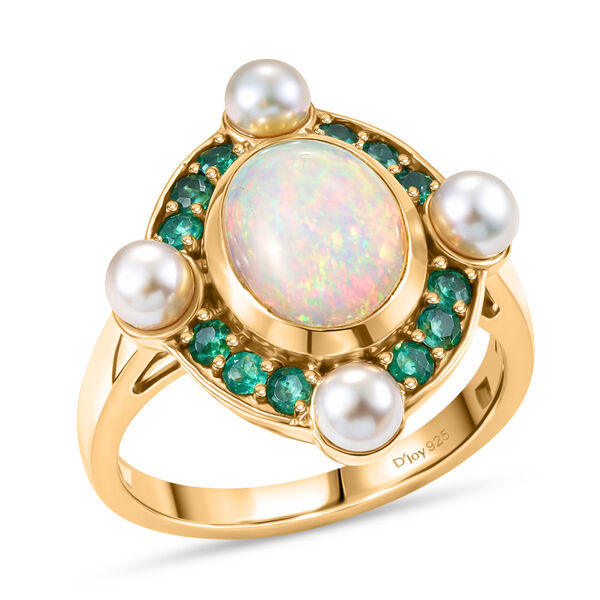 D'Joy nat&uuml;rlicher, &auml;thiopischer Welo Opal, Perle und Smaragd Ring image number 4