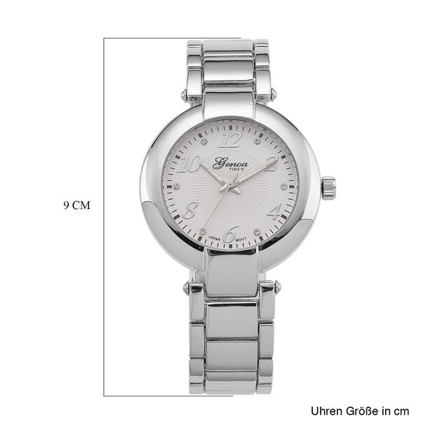 GENOA TIME V2 Uhr mit Japanischem Miyota 2035 Werk, Zifferblatt Silber mit Hydraulik-Design und Weißen Kristallen, Edelstahlarmband Silberfarben, 3 ATM wasserdicht image number 7